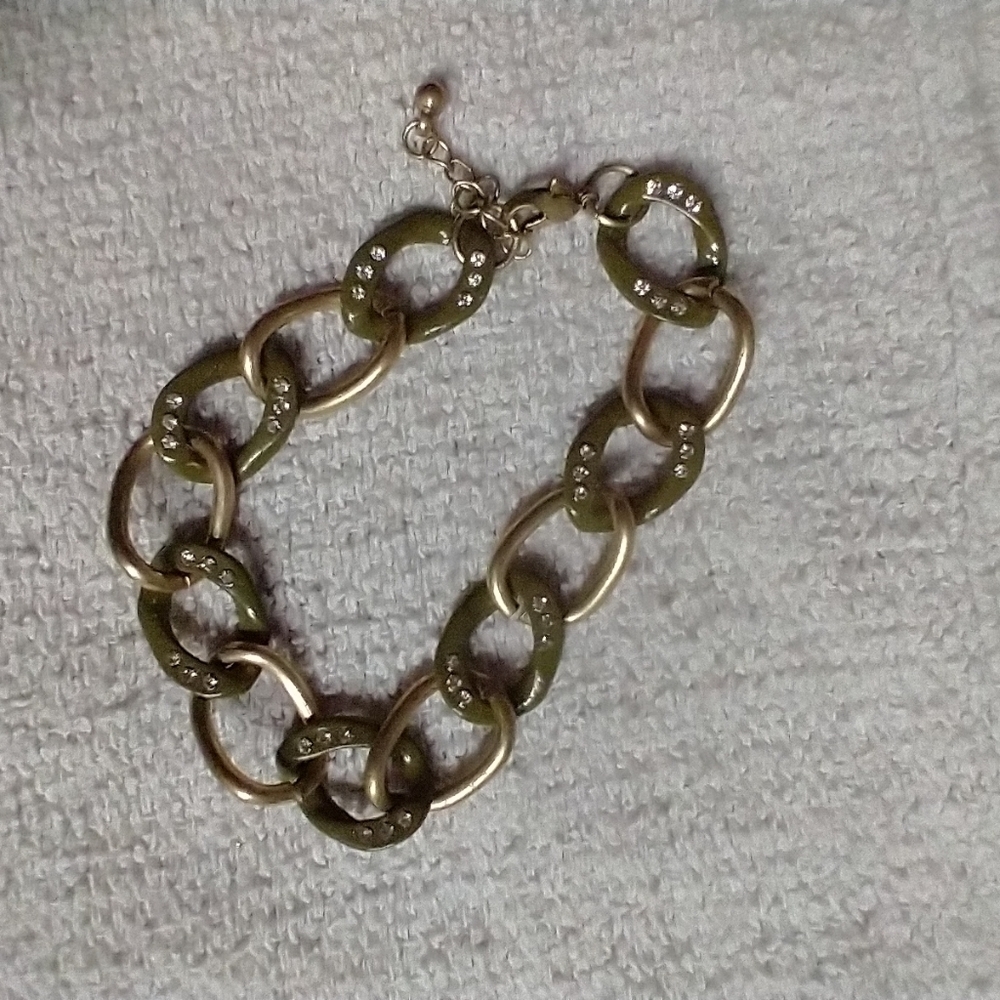 Goldtone green crystal curb chain bracelet